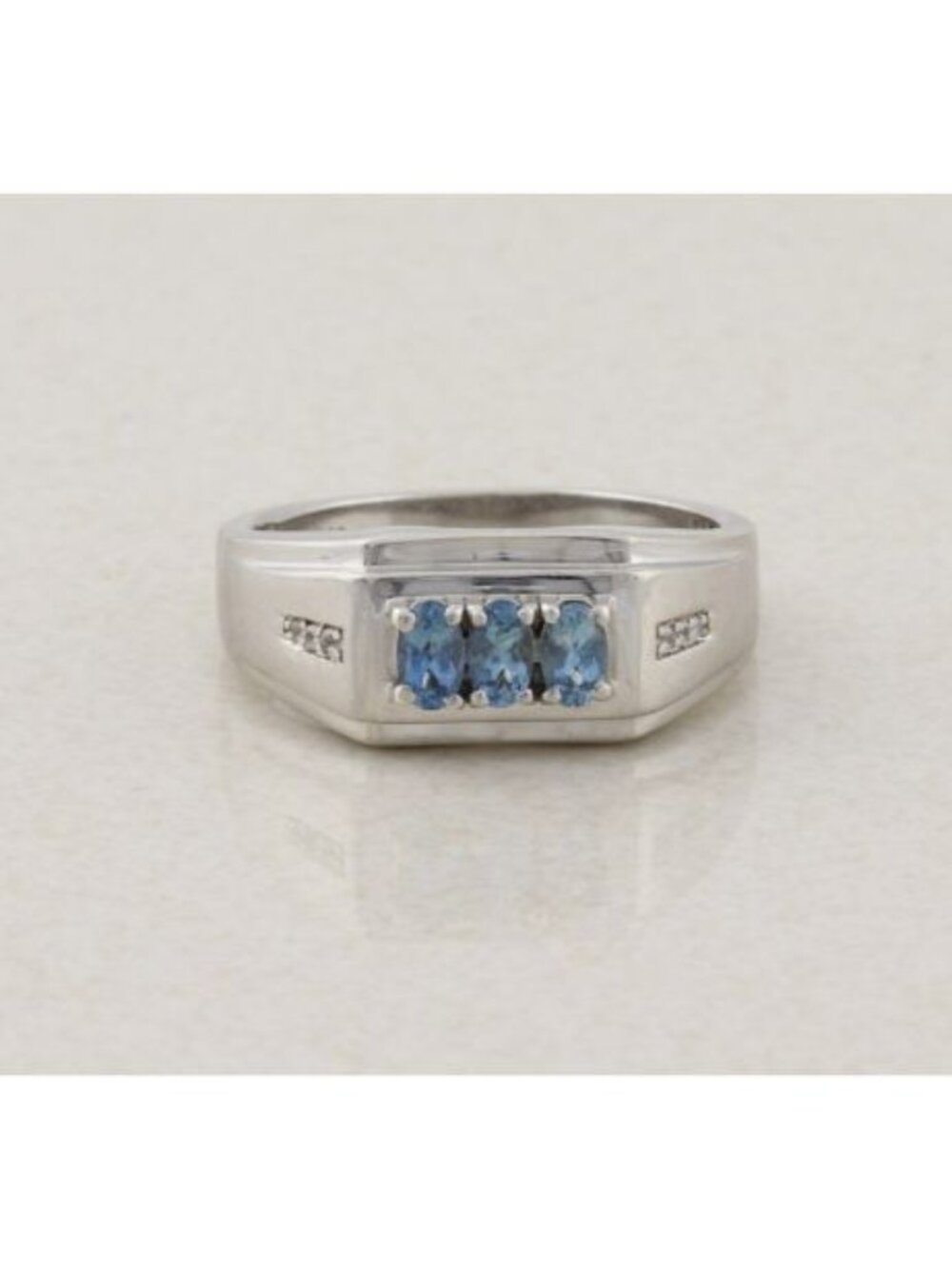 Men's Sterling Silver Tanzanite & White Zircon Ring Size 12